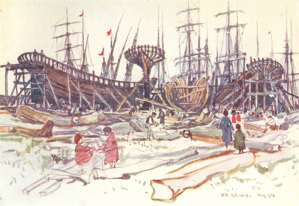 VIAREGGIO. The Ship-building Yard 1905 old antique vintage print picture